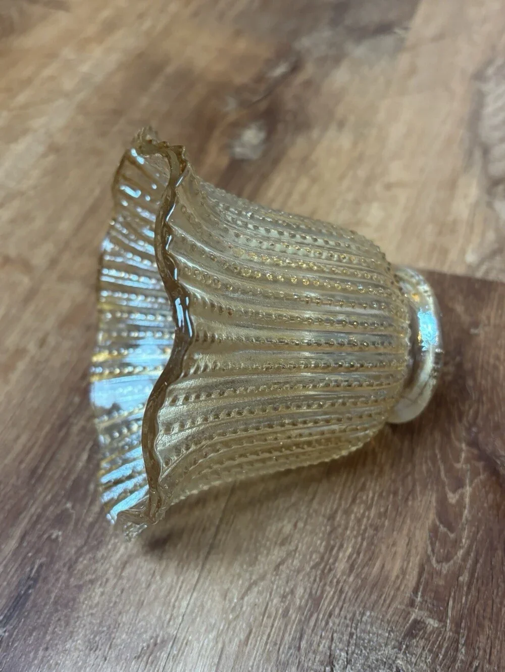 Vintage Clear Amber Glass Fairy Lamp Shade Hobnail Fluted Scalloped Small